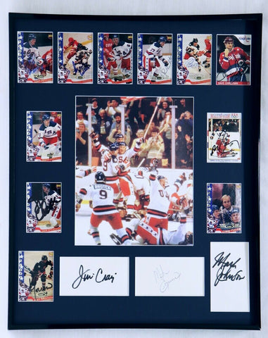 1980 Miracle on Ice USA Hockey Team Signed Framed 16x20 Photo Display M Eruzione