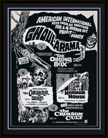 ORIGINAL Vintage 1970 Ghoularama Boris Karloff 11x14 Framed Advertisement