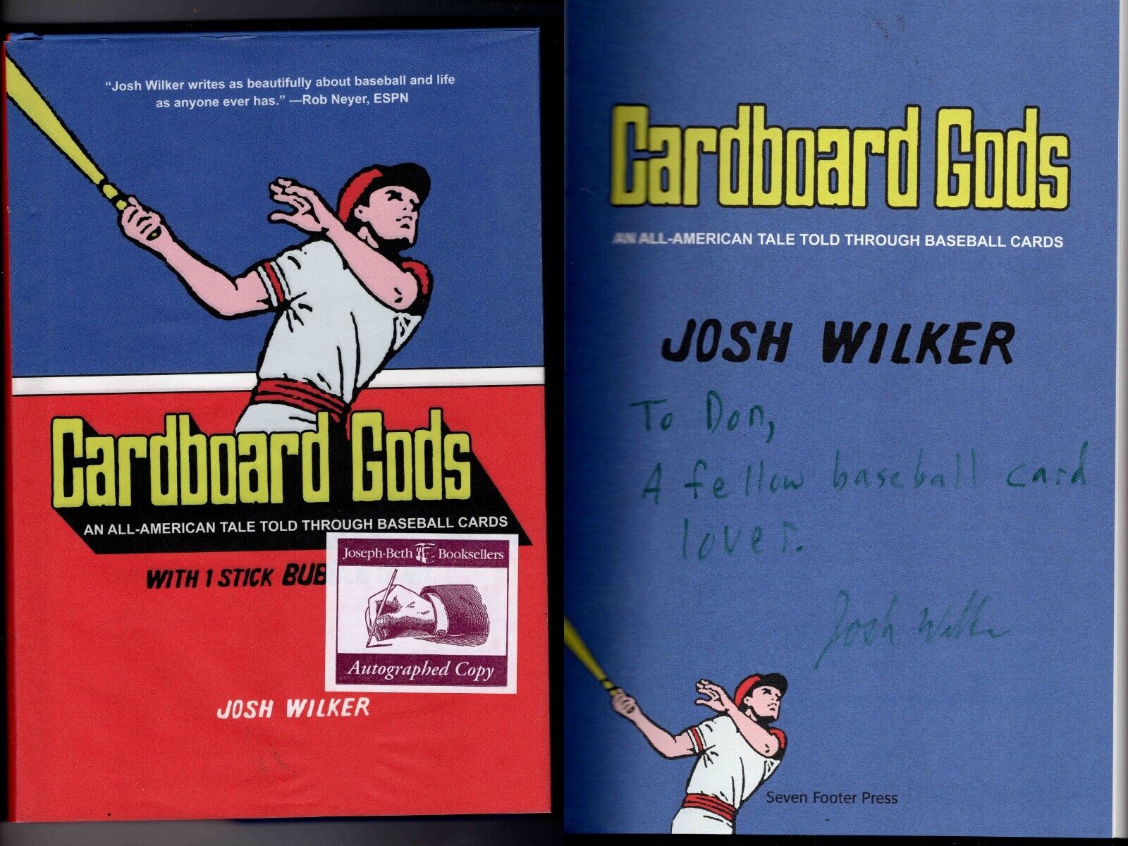 Josh Wilker Signed Hardcover Book Cardboard Gods