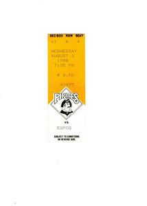 Aug 3 1988 Montreal Expos @ Pittsburgh Pirates Ticket Andy Van Slyke HR  