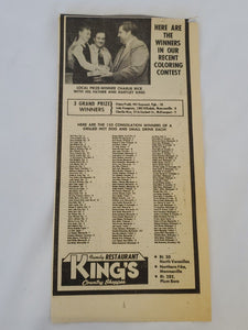 VINTAGE 1975 King's Family Restaurant Pittsburgh Newspaper Advertisement