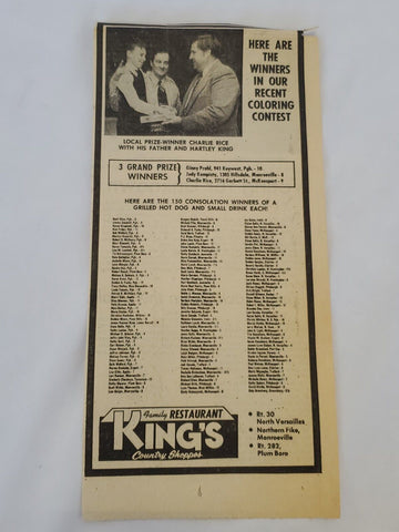 VINTAGE 1975 King's Family Restaurant Pittsburgh Newspaper Advertisement