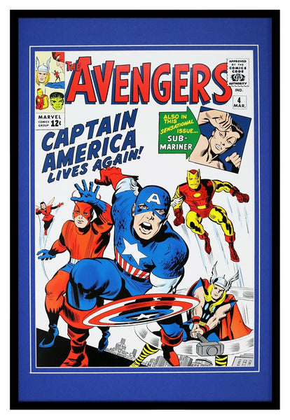 Avengers #4 Captain America Framed 12x18 Official Repro Cover Display