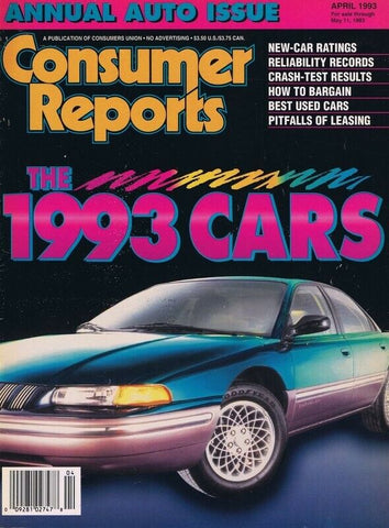 ORIGINAL Vintage 1993 Consumer Reports Magazine Cars Issue