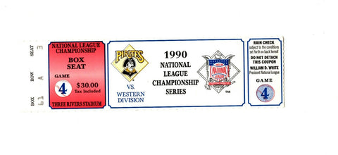 Vintage 1990 NLCS Game 4 Cincinnati Reds @ Pittsburgh Pirates Ticket Reds Win 