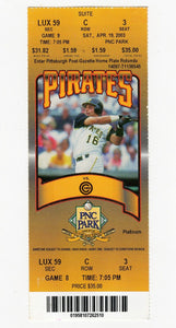 VINTAGE Apr 19 2003 Chicago Cubs Pittsburgh Pirates Ticket Jason Kendall 4 Hits