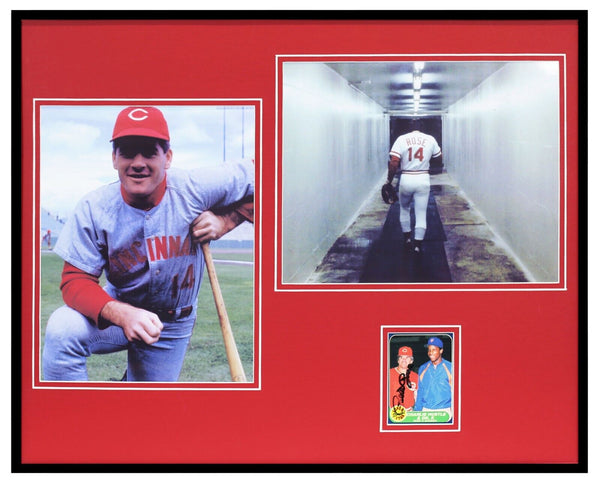 Pete Rose Signed Framed 16x20 Photo Display JSA Reds