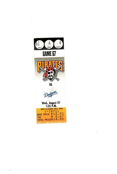 Aug 27 1997 LA Dodgers @ Pittsburgh Pirates Ticket Mike Piazza 2 HR 6 RBI