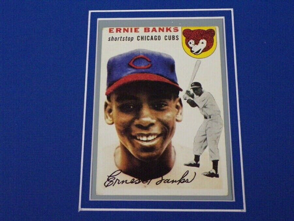 Ernie Banks Framed 12x18 Topps Rookie Card Reprint & Cubs Photo Display