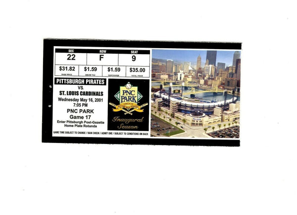 May 16 2001 St Louis Cardinals @ Pittsburgh Pirates Ticket Albert Pujols 38th Gm