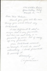 Agnes Toms Signed 1968 Handwritten Letter & Spice Cake Recipe