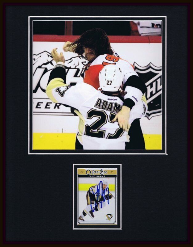 Craig Adams Signed Framed 11x14 Photo Display Penguins Fight vs Scott Hartnell