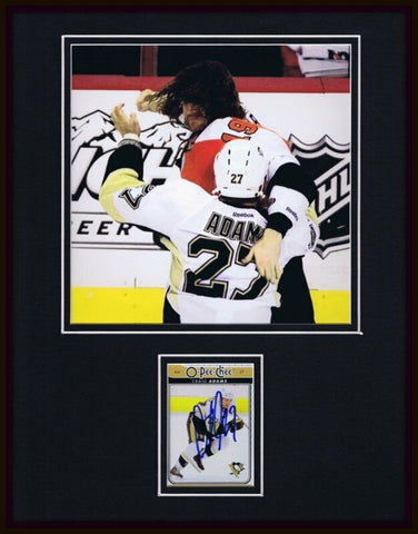 Craig Adams Signed Framed 11x14 Photo Display Penguins Fight vs Scott Hartnell