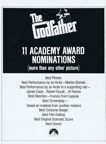 The Godfather 1973 Paramount / Academy Award ORIGINAL Vintage 9x12 Industry Ad B