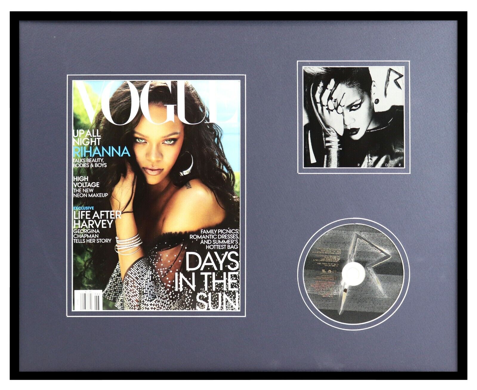 Rihanna Framed 16x20 Rated R CD & 2018 Vogue Magazine Cover Display