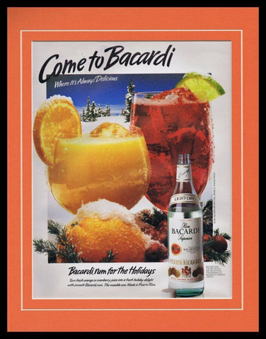 1988 Bacardi Rum Holidays Framed 11x14 ORIGINAL Vintage Advertisement 