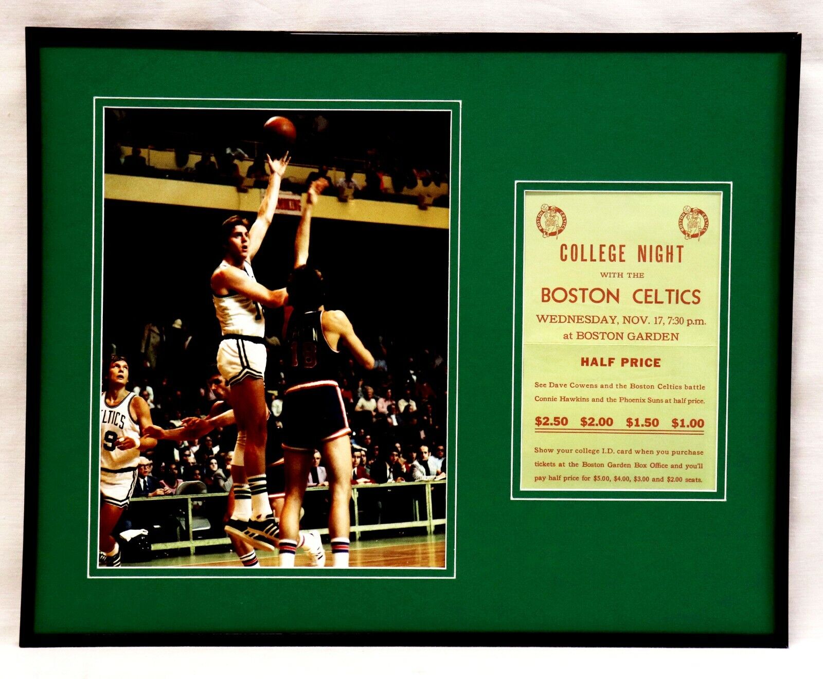 Dave Cowens Framed 16x20 Celtics College Night Flyer & Photo Display