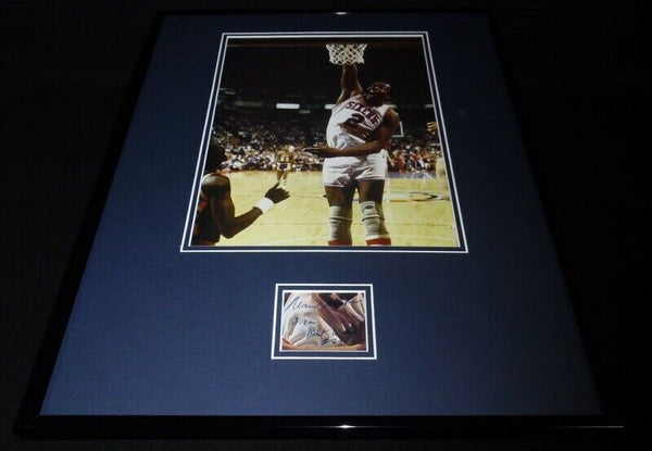 Moses Malone Signed Framed 16x20 Photo Display JSA 76ers