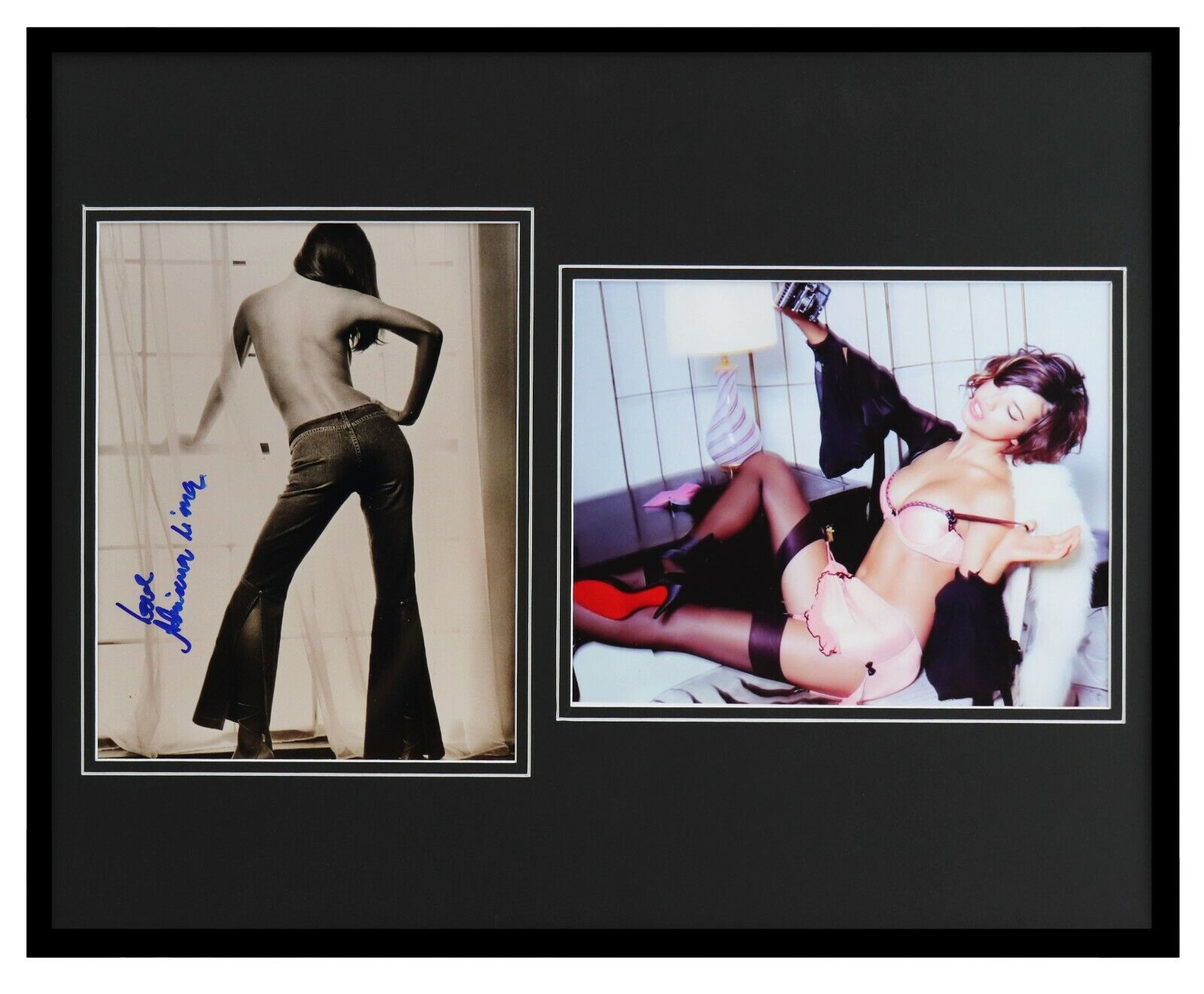 Adriana Lima Signed Framed 16x20 Lingerie Stockings Heels Photo Set 