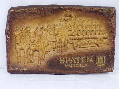 VINTAGE Spaten Munchen Munich Beer 3D 16x25" Foam Sign Horse & Wagon