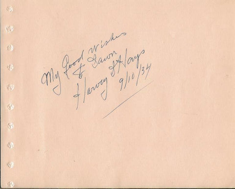 Harvey Hays Signed 4.75x6 Vintage Album Page Dated 1934 Radio Star