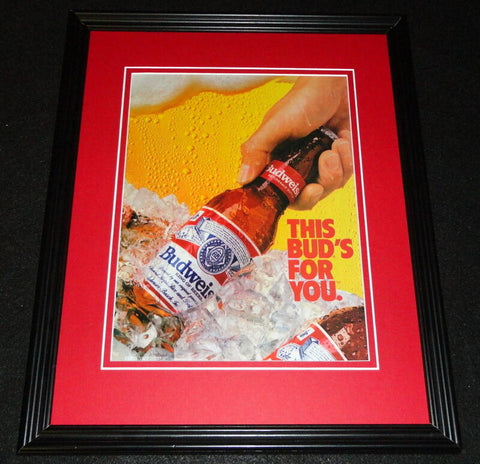 1987 Budweiser Beer This Bud's For You Framed 11x14 ORIGINAL Advertisement B