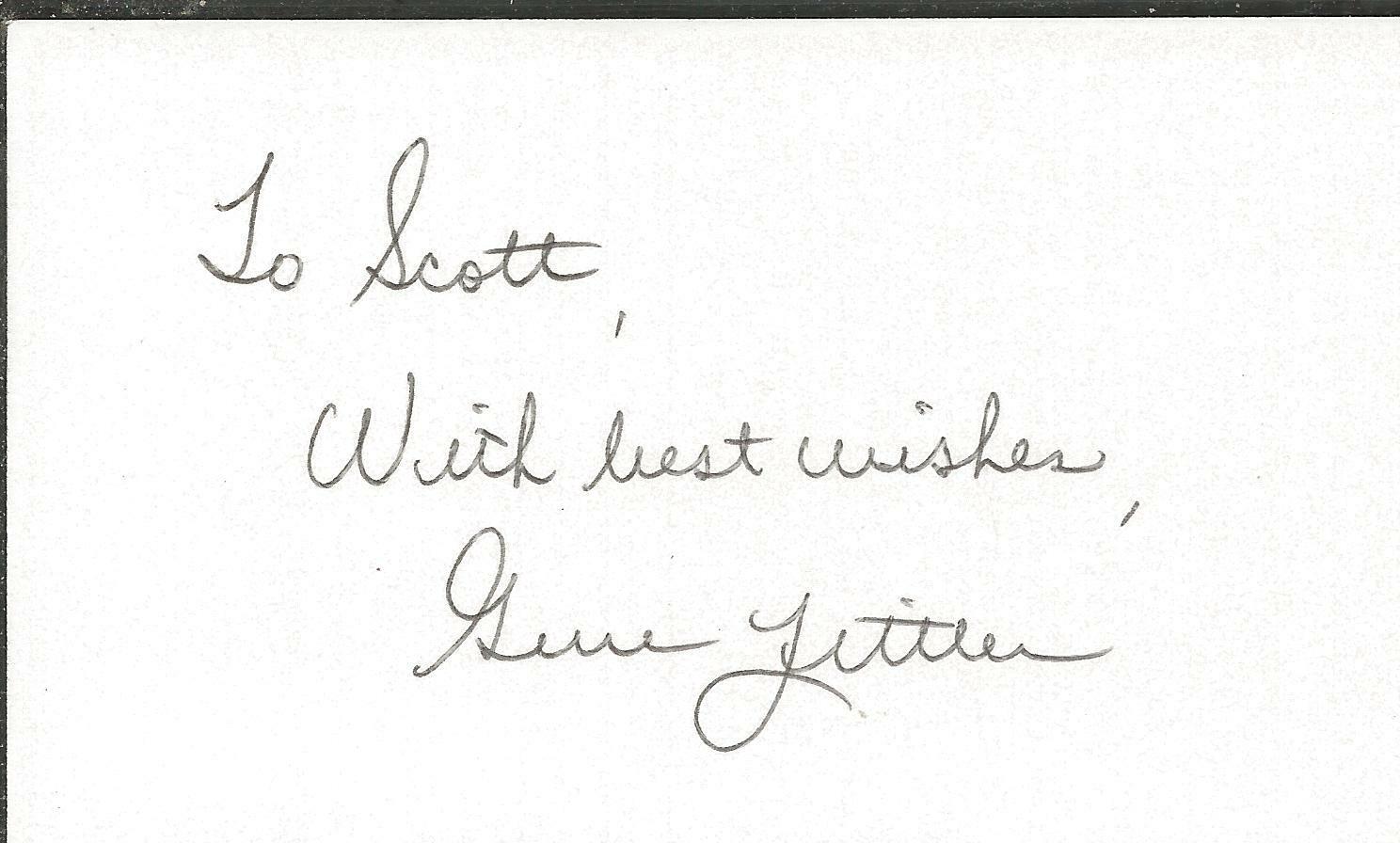 Gene Littler Signed 3x5 Index Card 1961 US Open Champ HOF 1990 w/ Inscription