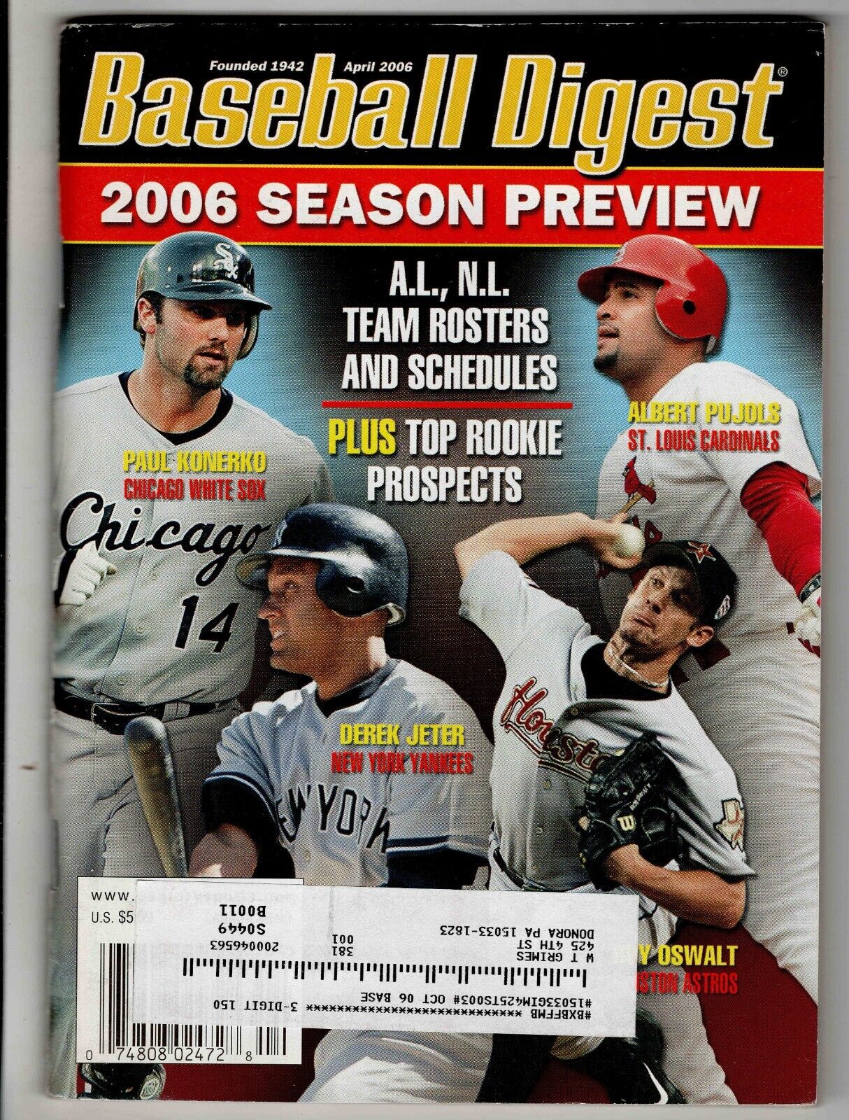 VINTAGE 2006 Baseball Digest Season Preview Derek Jeter Albert Pujols