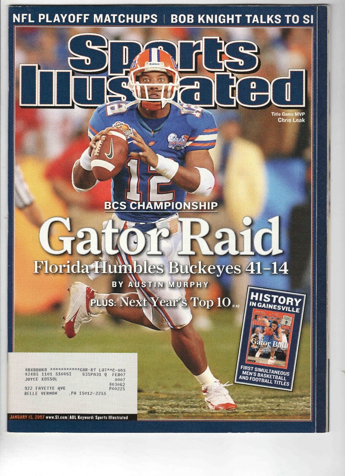 Jan 15 2007 Sports Illustrated Magazine Chris Leak Florida