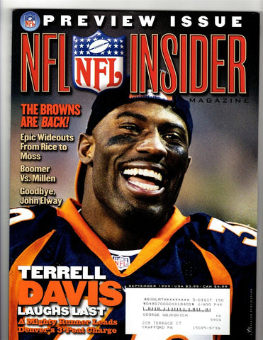 VINTAGE Sep 1999 NFL Insider Magazine Terrell Davis Cleveland Browns Return