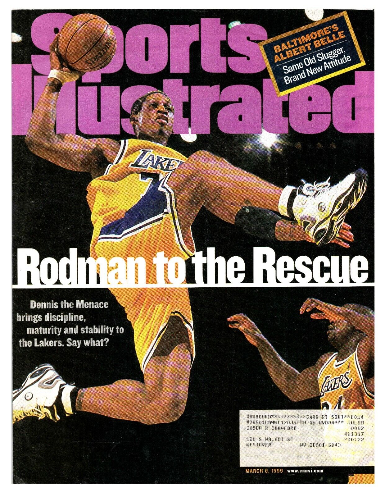 Mar 8 1999 Sports Illustrated Magazine Dennis Rodman Lakers