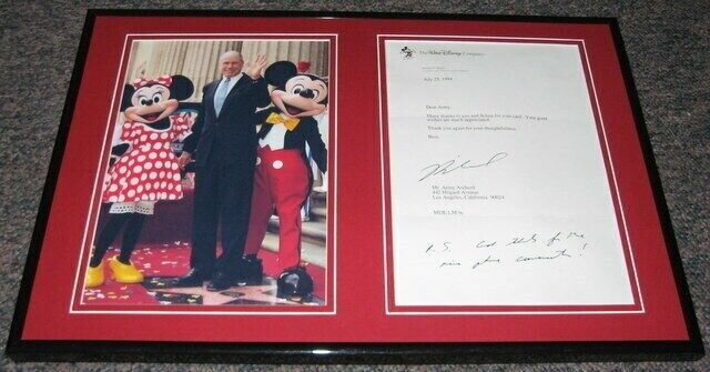 Michael Eisner Disney Signed Framed 1994 Letter & Photo Display 12x18 