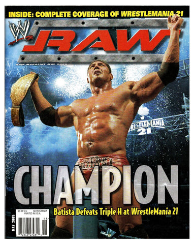 VINTAGE May 2005 WWE Raw Magazine Batista Triple H Wrestlemania 21