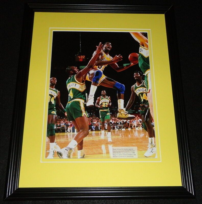 Magic Johnson Framed 11x14 Photo Display 1989 West Semis Lakers vs Sonics