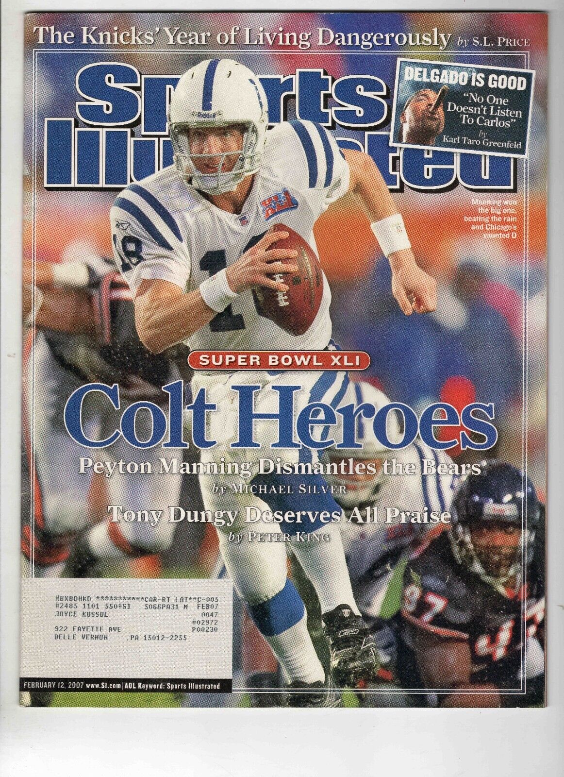 Feb 12 2007 Sports Illustrated Magazine Peyton Manning Super Bowl Colts