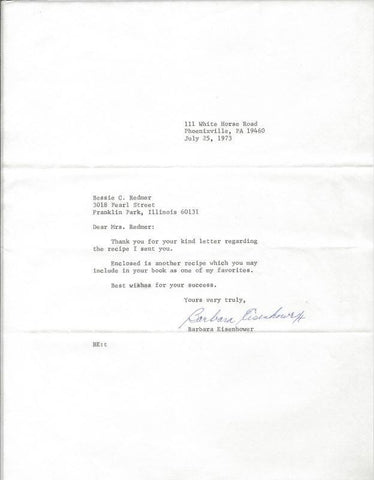 Barbara Eisenhower Signed 1973 Typed Letter