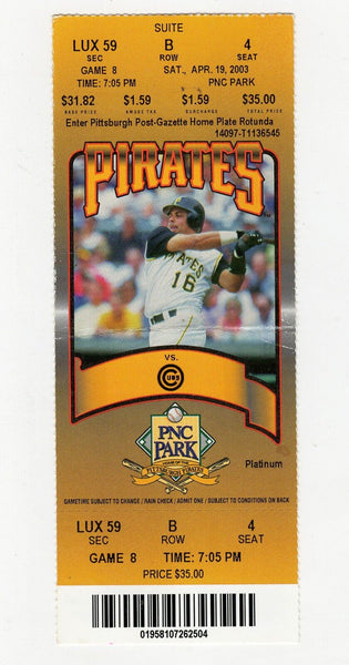 VINTAGE Apr 19 2003 Chicago Cubs Pittsburgh Pirates Ticket Jason Kendall 4 Hits