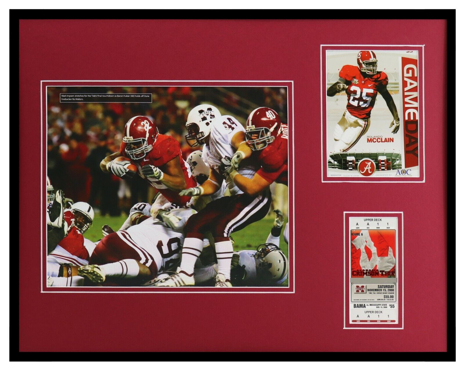 2008 Alabama vs Miss St Framed 16x20 Photo & Repro Ticket & Program Cover Set