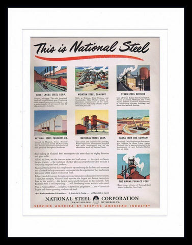 1951 National Steel Pittsburgh Framed 11x14 ORIGINAL Vintage Advertisement 