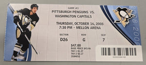 Oct 16 2008 Capitals @ Pittsburgh Penguins Ticket Sidney Crosby Ovechkin Malkin