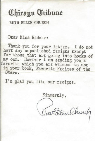 Ruth Ellen Church Signed Typed Letter & Pound Cake Recipe