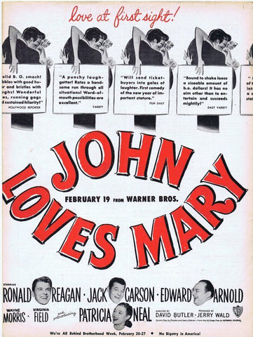 John Loves Mary 1949 ORIGINAL Vintage 9x12 Industry Ad Ronald Reagan 