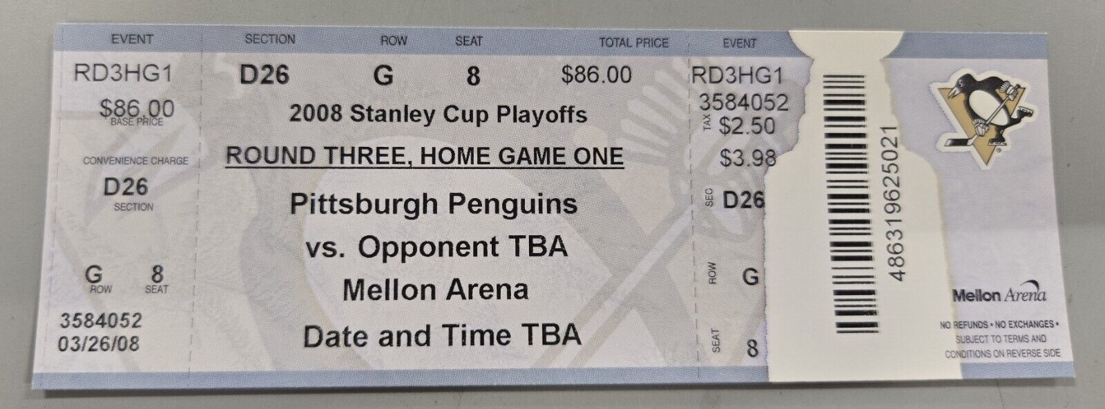 May 9 2008 Flyers @ Pittsburgh Penguins Playoff Ticket Crosby & Malkin (2) Goals