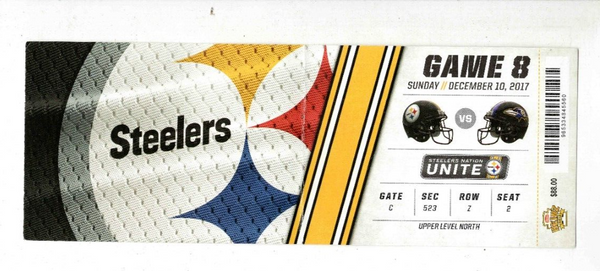 Dec 10 2017 Ravens @ Steelers Ticket Ben Roethlisberger 506 Yds AB 11-213 Yds