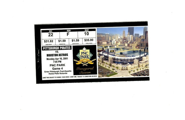 Apr 16 2001 Houston Astros @ Pittsburgh Pirates Ticket 3rd PNC Park Game