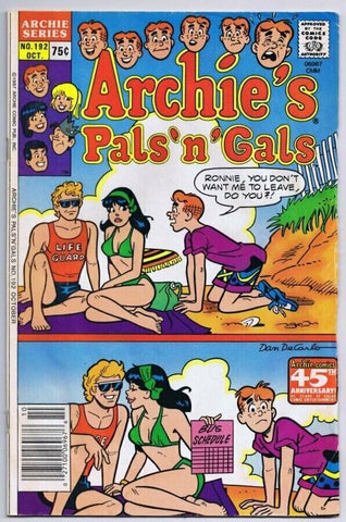 Archie's Pals and Gals #192 ORIGINAL Vintage 1987 GGA Swimsuit Cover