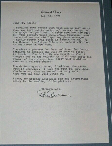 Ed Asner Signed Framed 1977 Letter & Photo Display 