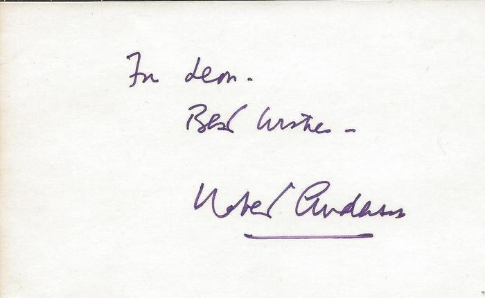 Robert W. Anderson Signed 3x5 Index Card playwright