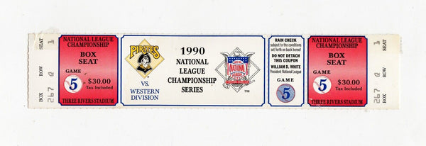 VINTAGE 1990 NLCS Game 5 Cincinnati Reds Pittsburgh Pirates Ticket Doug Drabek W