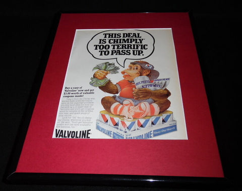 1984 Valvoline Oil Val Chimp Framed 11x14 ORIGINAL Vintage Advertisement